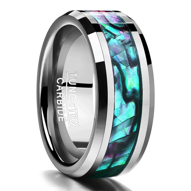 Abalone Shell Beveled Tungsten Carbide Ring