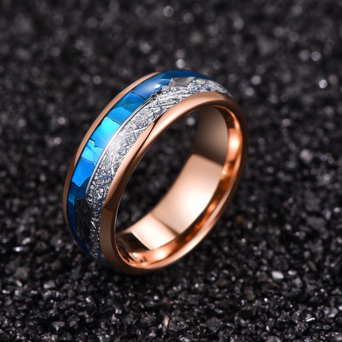 Blue and Rose Gold Arrow Tungsten Ring