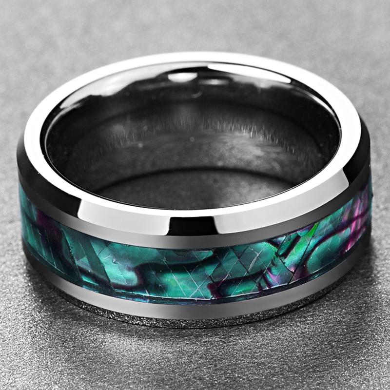 Abalone Shell Beveled Tungsten Carbide Ring