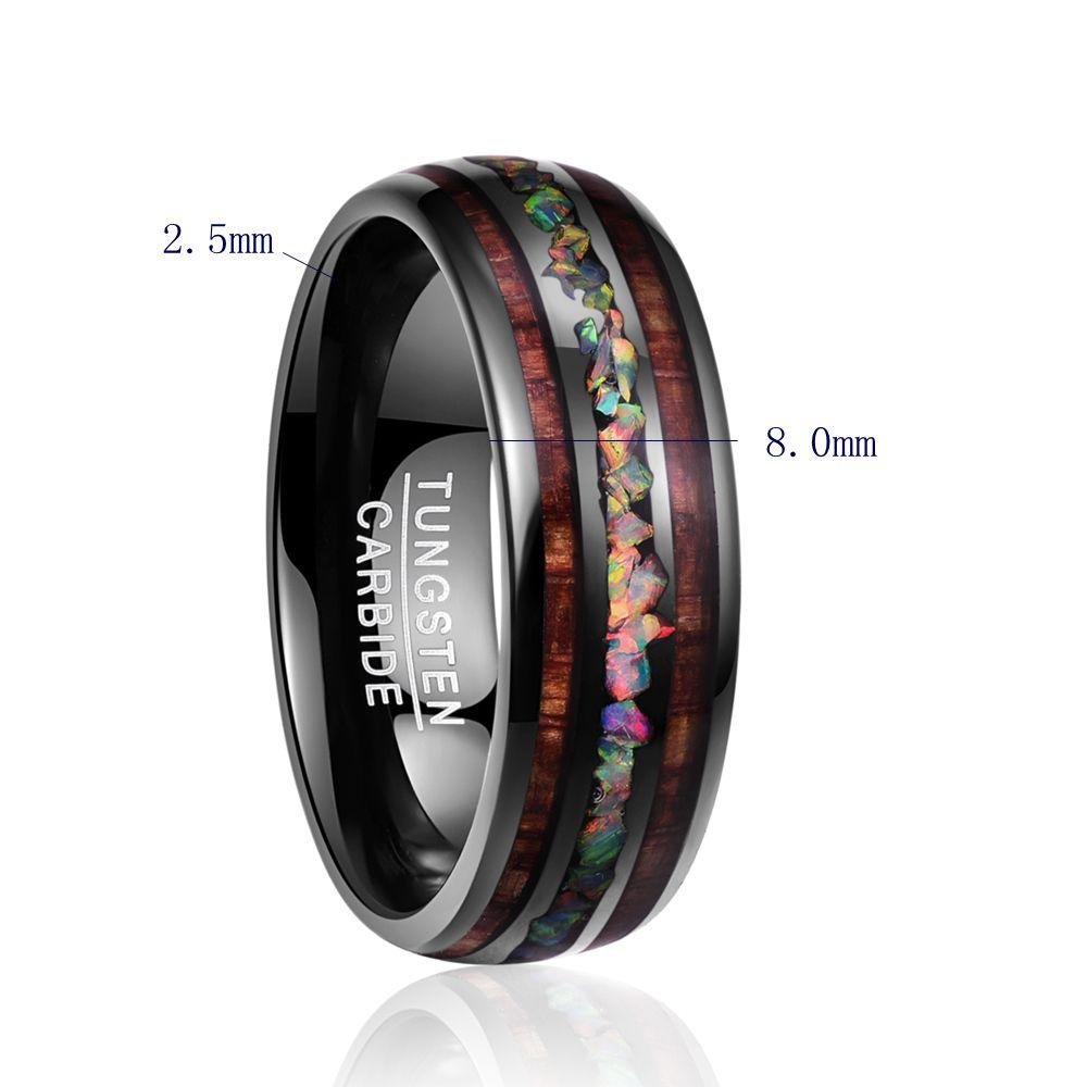 Multicolored Opal and Wood Tungsten Ring