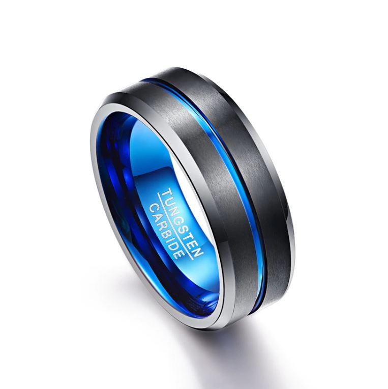 Thin Blue Line Black Tungsten Ring