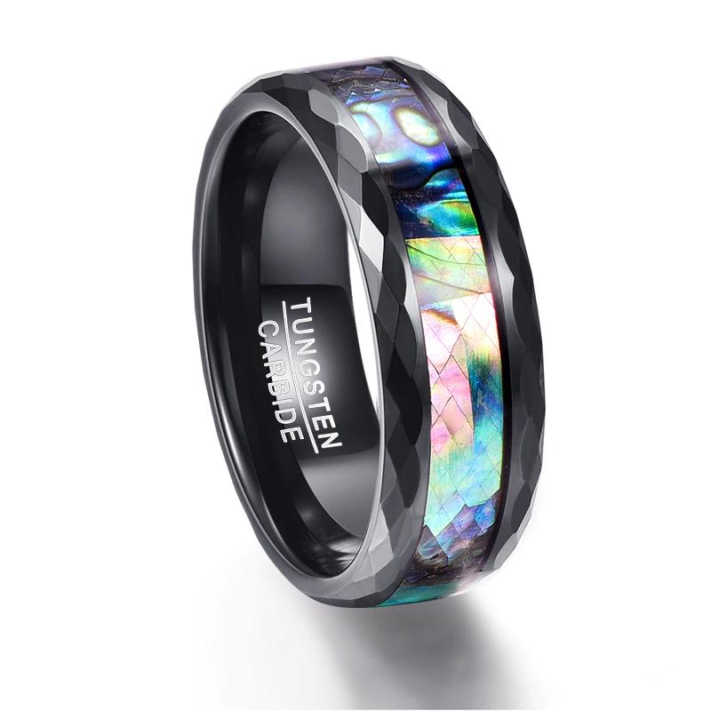 Black Polished Faceted Shell Tungsten Ring