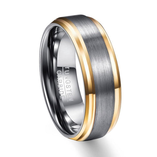 Brushed Silver with Gold Edge Tungsten Ring