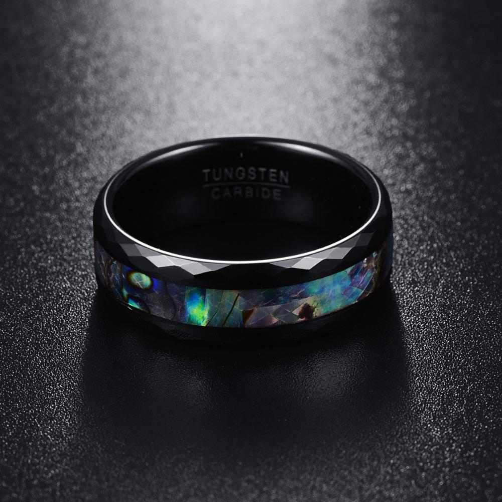 Black Polished Faceted Shell Tungsten Ring