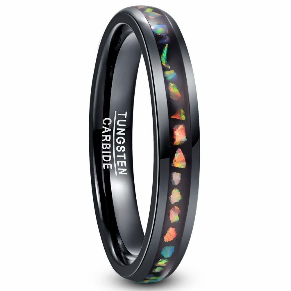 Crushed Opal Black Tungsten Ring