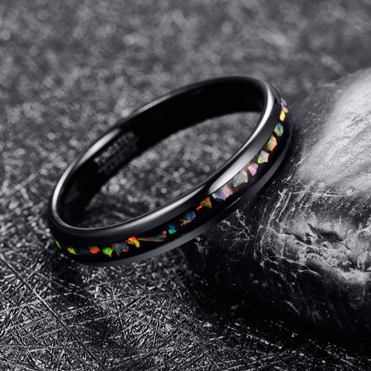 Crushed Opal Black Tungsten Ring
